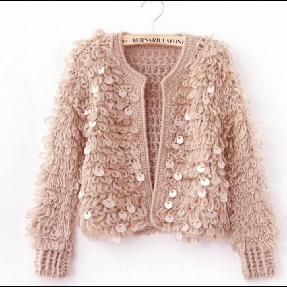 Light pink very warm sequined knit jacket